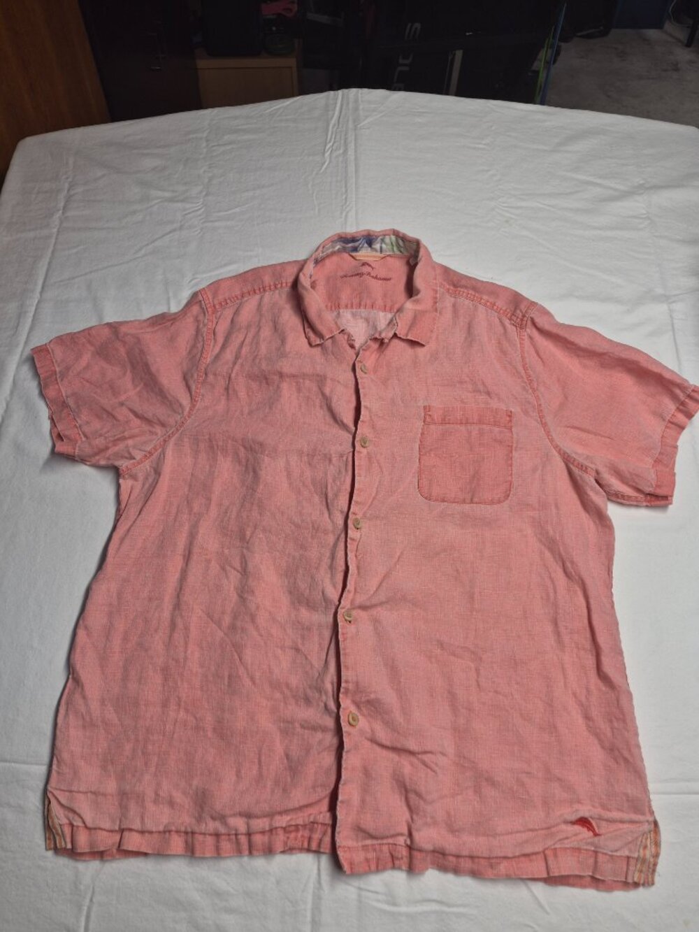 Tommy Bahama Mens XL Coral 100% Linen Resort Camp Shirt MC26